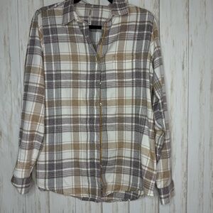 Kuhl Tan Cream Plaid Button-Up Medium